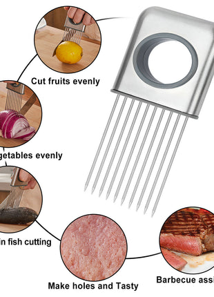 Onion Holder Slicer Vegetable Tools Tomato Cutter Stainless Steel Kitchen Gadget